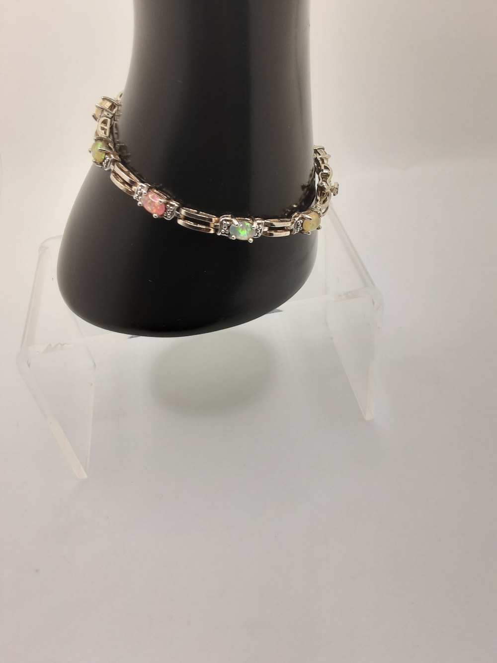 Vintage Fire Opal Sterling Silver Tennis Bracelet - Picture 7 of 16